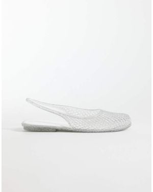 London Rebel Zapatos Plateados Destalonados Con Purpurina Y Diseño Enrejado Dawn - Blanco