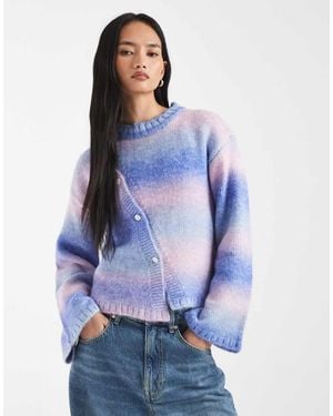 Kiwi & Co Wool Feel Asymmetric Button Through Flare Sleeve Cardigan - Blue