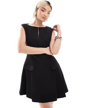 French Connection Azra Twill Drop Waist Pleated Mini Dress - Black