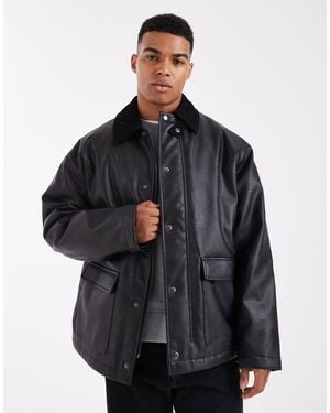 ASOS Oversized Barn Jacket With Cord Collar - Black