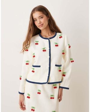 Sister Jane Cherry Embellished Tweed Jacket Co-ord - Natural