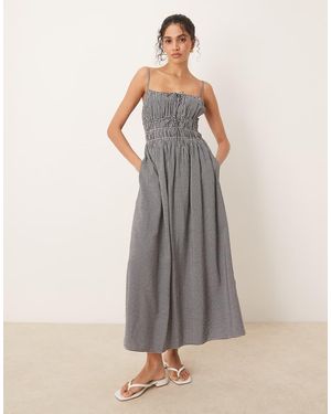 Abercrombie & Fitch Luchtige Maxi-Jurk Met Zachte Hals, Gingham Ruit En Spaghettibandjes - Grijs