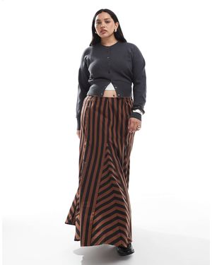 ASOS Asos Design Curve Mixed Stripe Godet Maxi Skirt - Brown