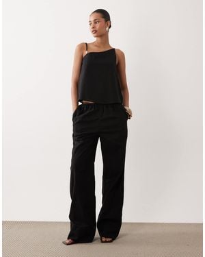 SNDY'S Linen Blend Elasticated Waist Wide Leg Trousers Co-ord - Black
