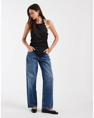 ONLY Halterneck Satin Top With Lace Trim - Black