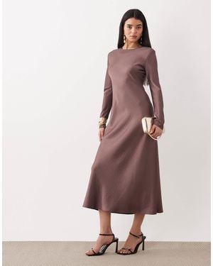 Mango Round Neck Satin Long Sleeve Maxi Dress - Purple