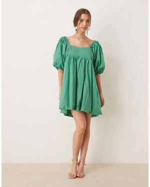 Sister Jane Balloon Sleeve Babydoll Mini Dress - Green
