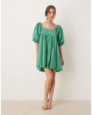 Sister Jane Robe babydoll courte à manches ballon - Vert