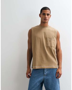 ASOS Heavyweight Oversized Tank With Contrast Stitch And Pocket - Natural