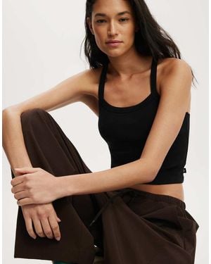 Cotton On Active Rib T-Bar Cropped Tank - Black