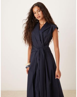 Mango Short Sleeve Tie Up Dress - Blue