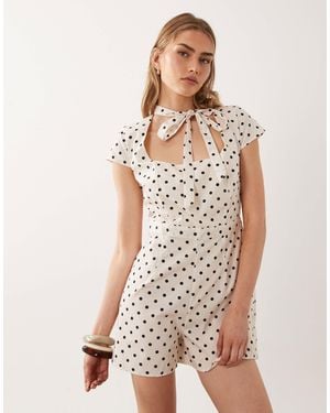 Miss Selfridge Romper With Neck Tie - White