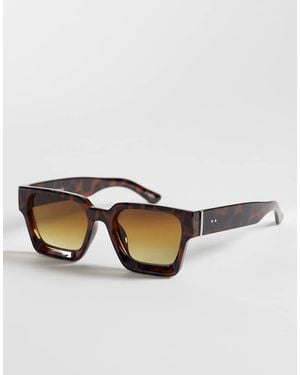 Pieces Retro Square Brow Bar Sunglasses - Natural