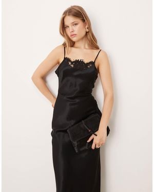 ASOS Cami Lace Trim Satin Slip Maxi Dress - Black
