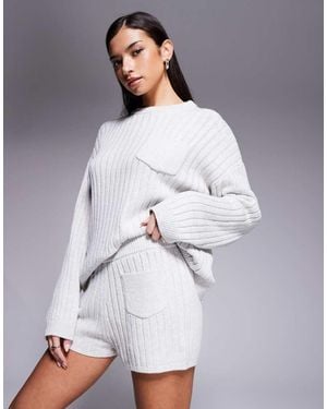 The Frolic Exclusive Cotton-rich Ribbed Knit Pocket Front Micro Shorts - Grey