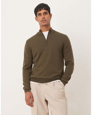 Mango 100% Wool Quarter Zip Sweater - Brown