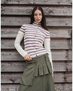 Daisy Street Double Layer High Neck Button Down Knit Top - Gray