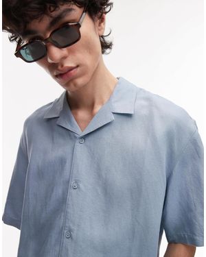 TOPMAN Chemise manches courtes standard en lin mélangé - clair - Bleu