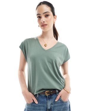 Vero Moda Relaxed Oversized V Neck T-Shirt - Green
