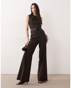 Mango Sleeveless Belted Jumpsuit - Brown