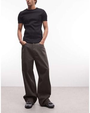 Weekday Low Rise Baggy Fit Trousers - Brown