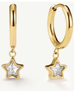 D.Louise Waterproof Bezel Star Huggie Earrings – Tarnish-Free - Metallic