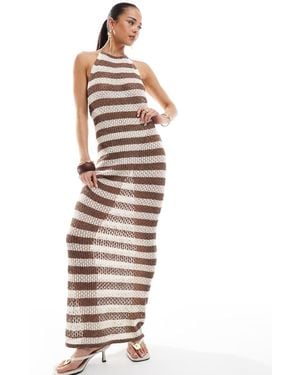 4th & Reckless Crochet Halterneck Low Back Maxi Beach Dress - White