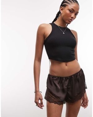 Monki Shorts Van Satijn En Kant - Zwart