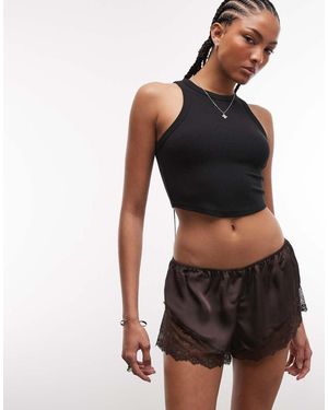 Monki Pantalones Cortos De Satén Y Encaje - Negro