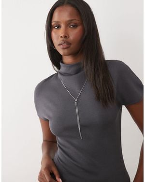 Kaiia Exclusive 90s Fine Knit High Neck Cap Sleeve Top - Gray