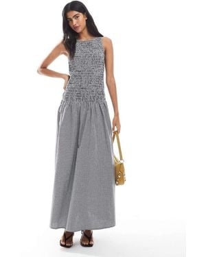 ONLY Dropped Waist Shirred Maxi Dress - Grey