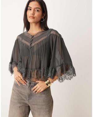 Free People Bali Lace Blouse - Grey