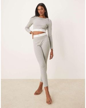 Calvin Klein Leggings De Estar Por Casa Grises Con Logo En La Cinturilla De Canalé Modern De - Neutro