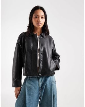 Hollister Oversized Bubble Hem Faux Leather Bomber - Blue