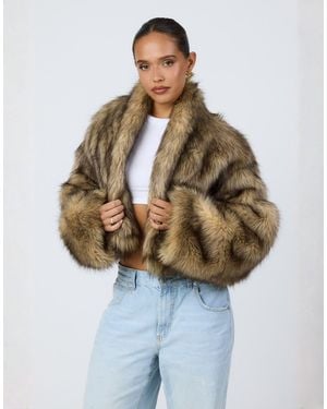 Aria Cove Oversized Cropped Wide Sleeve Faux Fur Jacket - Blue