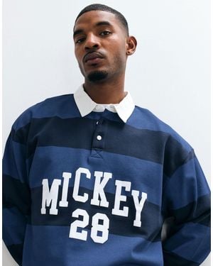 ASOS Disney Oversized Rugby Polo With Mickey 28 Print - Blue