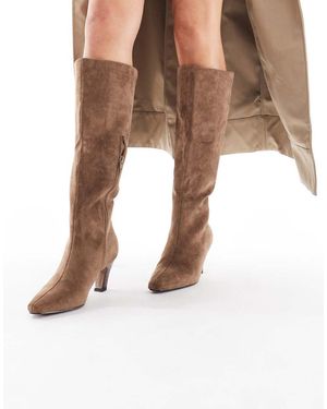 schuh Delia Kitten Heel Knee Boots - White
