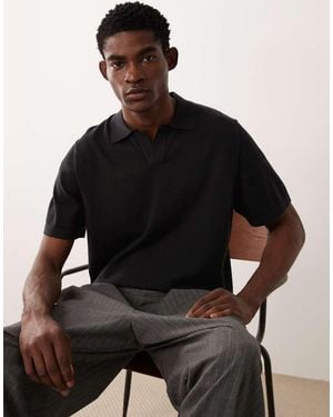ASOS Essential Relaxed Fine-knit Notch Polo - Black