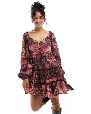 Miss Selfridge Cotton Lace Insert Tiered Mini Dress