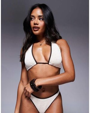 Moda Minx Scrunch Contrast Binding Halter Bikini Top - White