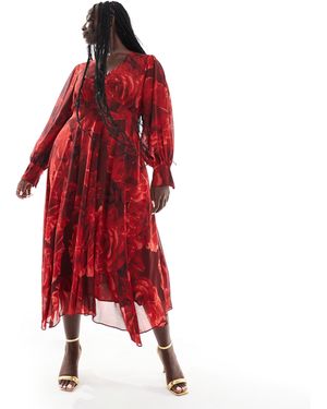 Ever New Curve Long Sleeve Maxi Dress - Red