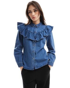 ONLY Long Sleeve Frill Denim Shirt - Blue