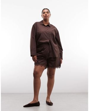 Noisy May Shorts Co-ord With Lace Hem - Brown