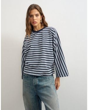 TOPSHOP Longsleeve-t-shirt mit fledermausärmeln und streifen - Blau