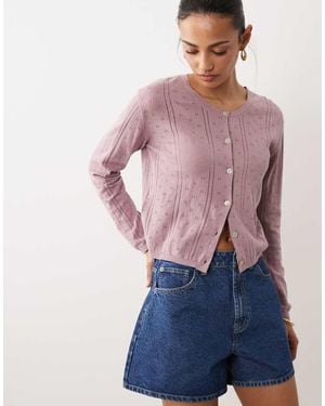 Mango Teen Pointelle Cardigan - Purple