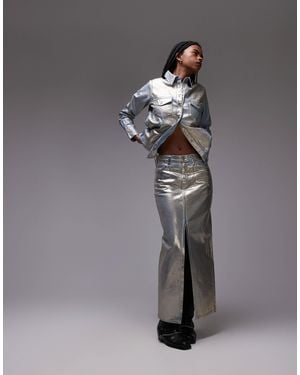 Levi's Maxi Column Metallic Denim Skirt - Grey