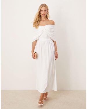 SNDY'S Bandeau Drape Shoulder Detail Drop Waist Maxi Dress - Natural