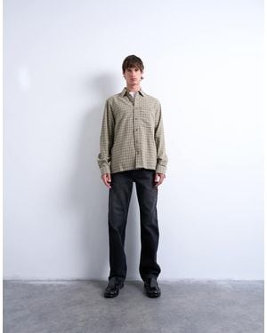 TOPMAN Long Sleeve Relaxed Grid Check Shirt - White