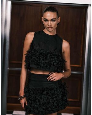 Sister Jane Plume Organza 3D Floral Crop Top Co-Ord - Black