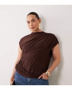ASOS Asos Design Curve Top Met Gerimpeld Drape-Detail - Bruin